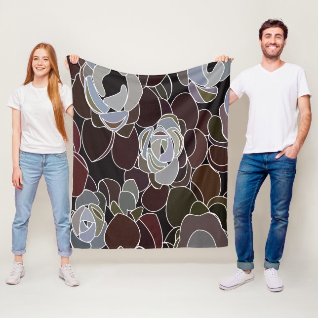 Colourful Succulents Floral Pattern  Fleece Blanket (In Situ)