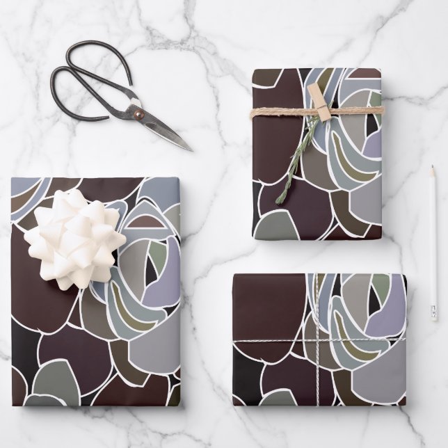 Colourful Succulents Floral Pattern Wrapping Paper Sheet (Front)