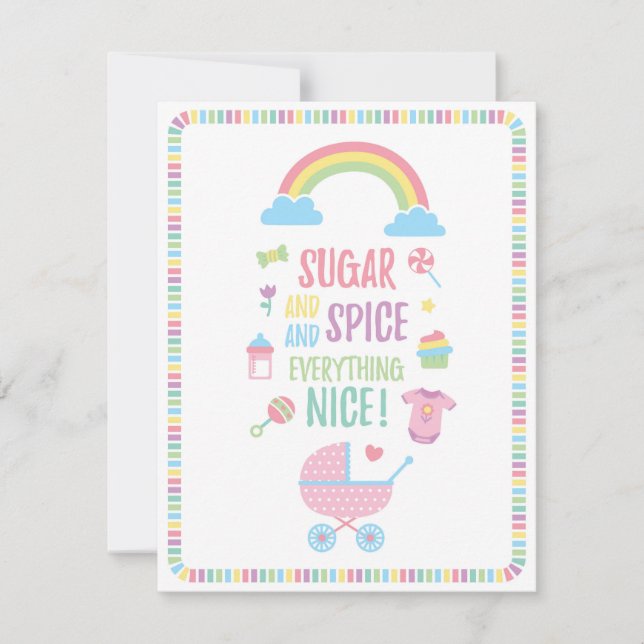 Colourful Sugar and Spice Girls Baby Shower Invitation (Front)