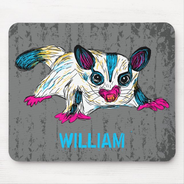 Colourful Sugar Glider Modern Art Personalised Mouse Mat (Front)