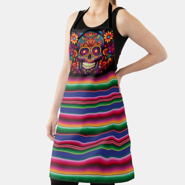 Colourful Sugar Skull Add Name Day of the Dead Apron (Insitu)