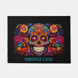 Colourful Sugar Skull Add Name Day of the Dead Doormat