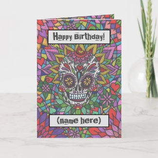 Colourful Sugar Skull Art Personalised Holiday Card