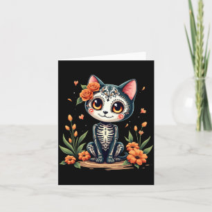 Colourful Sugar Skull Cat Mexican Halloween Card