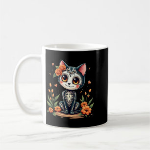 Colourful Sugar Skull Cat Mexican Halloween Coffee Mug