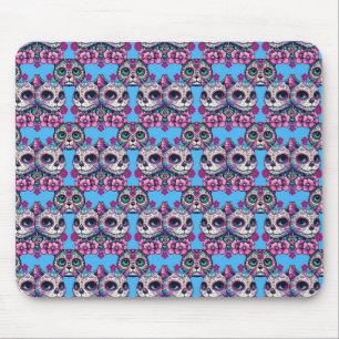 Colourful Sugar Skull Cat Pattern Mouse Mat