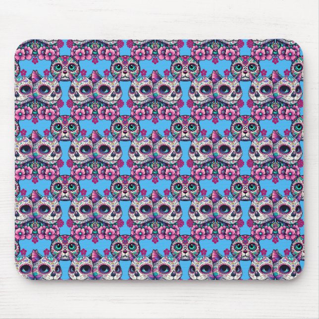 Colourful Sugar Skull Cat Pattern Mouse Mat (Front)