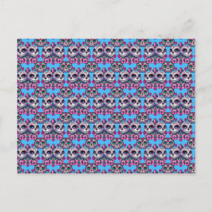 Colourful Sugar Skull Cat Pattern Postcard