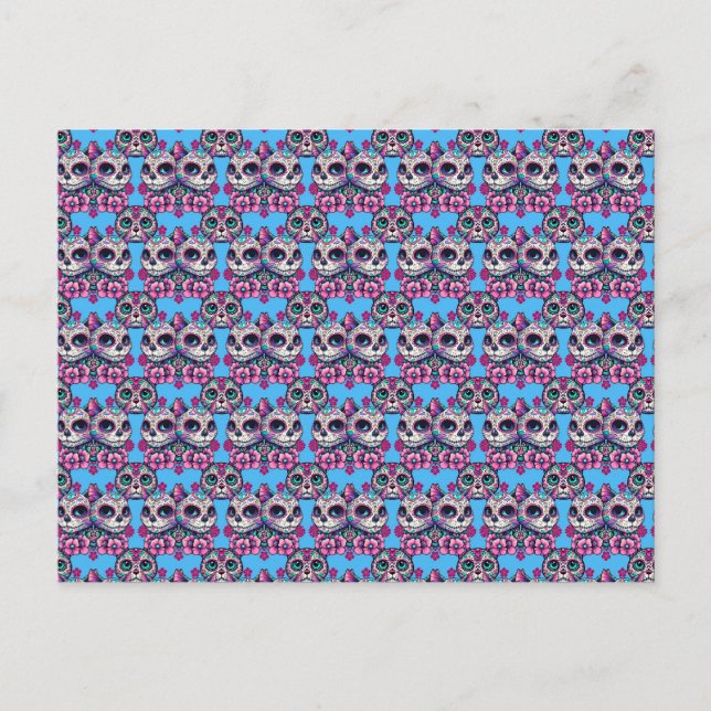 Colourful Sugar Skull Cat Pattern Postcard (Front)