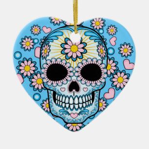 Colourful Sugar Skull Ceramic Tree Decoration