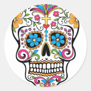 Colourful Sugar Skull Classic Round Sticker