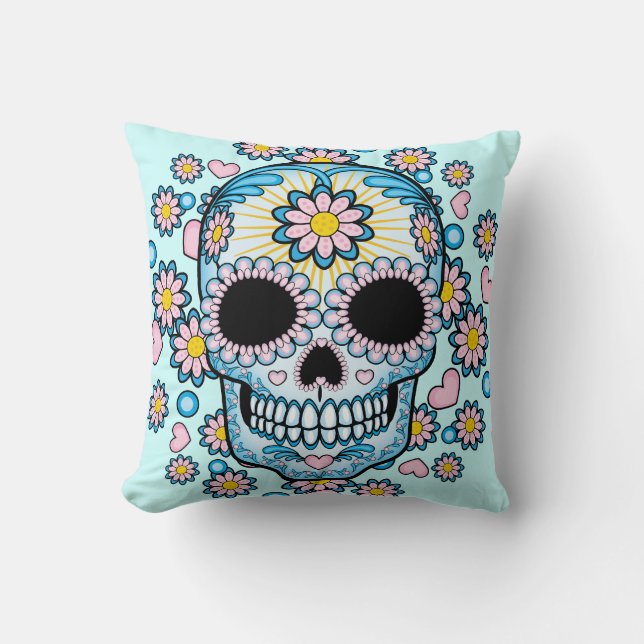 Colourful Sugar Skull Cushion (Front)