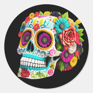 Colourful Sugar Skull Day of the Dead Calaveras Classic Round Sticker