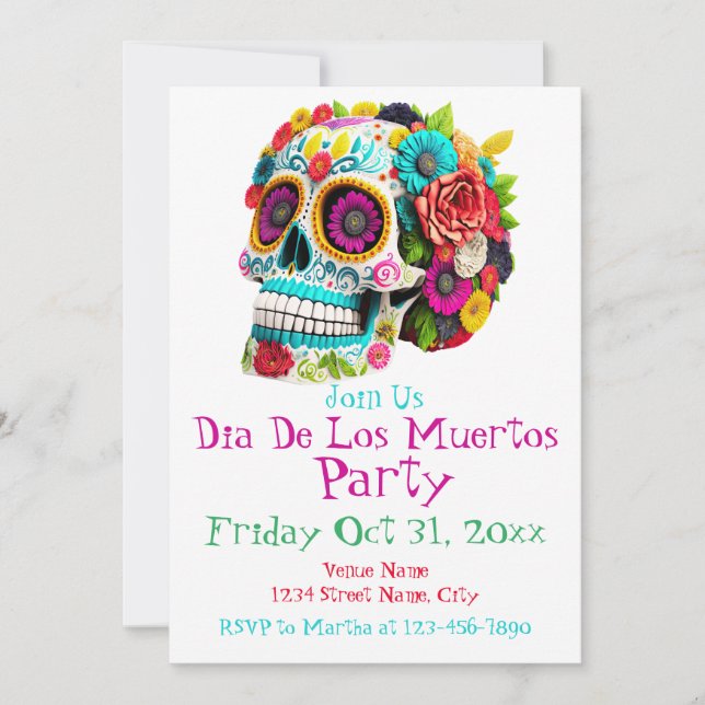 Colourful Sugar Skull Day of the Dead Calaveras Invitation (Front)