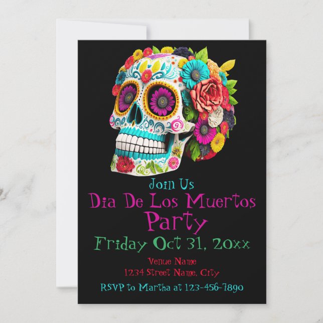 Colourful Sugar Skull Day of the Dead Calaveras Invitation (Front)