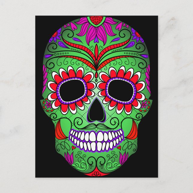 Colourful Sugar Skull Day of the Dead Postcard (Front)