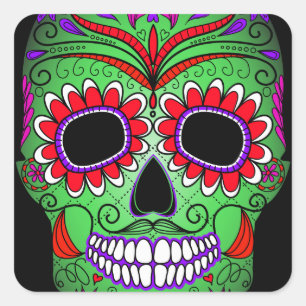 Colourful Sugar Skull Day of the Dead Square Sticker