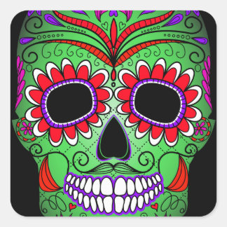 Colourful Sugar Skull Day of the Dead Square Sticker