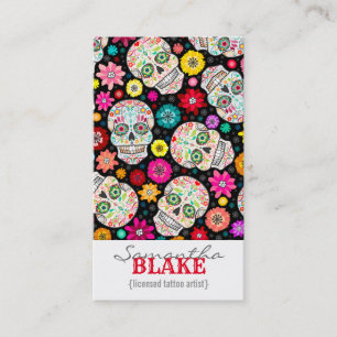 Colourful Sugar Skull Fiesta on Black Business Card