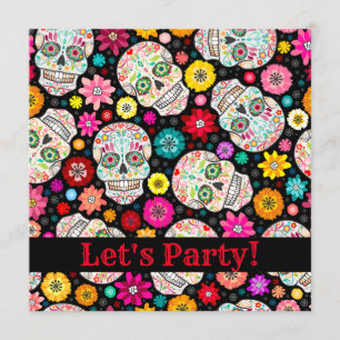 Colourful Sugar Skull Fiesta on Black Party Invite