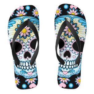 Colourful Sugar Skull Flip Flops