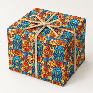 Colourful Sugar Skull Floral Folk Art Pat Wrapping Paper