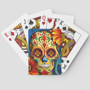 Colourful Sugar Skull Folk Art Design Playing Cards