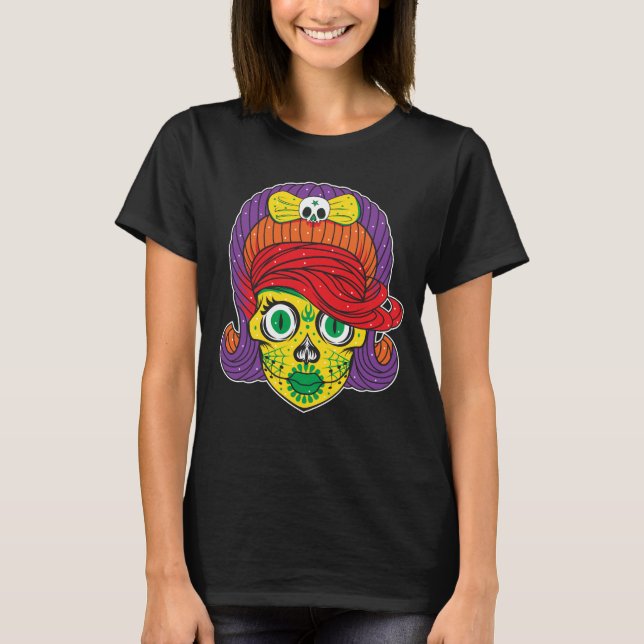 Colourful Sugar Skull Illustration Art T-Shirt (Front)