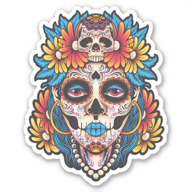 Colourful Sugar Skull Illustration Design (Front)