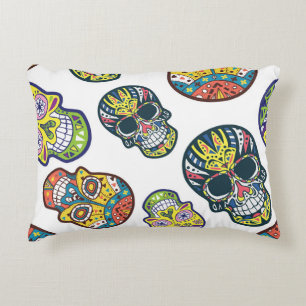 Colourful sugar skull: intricate pattern. decorative cushion