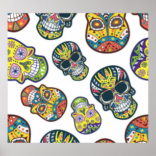 Colourful sugar skull: intricate pattern. poster