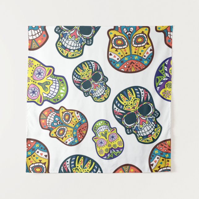 Colourful sugar skull: intricate pattern. tapestry (Front)