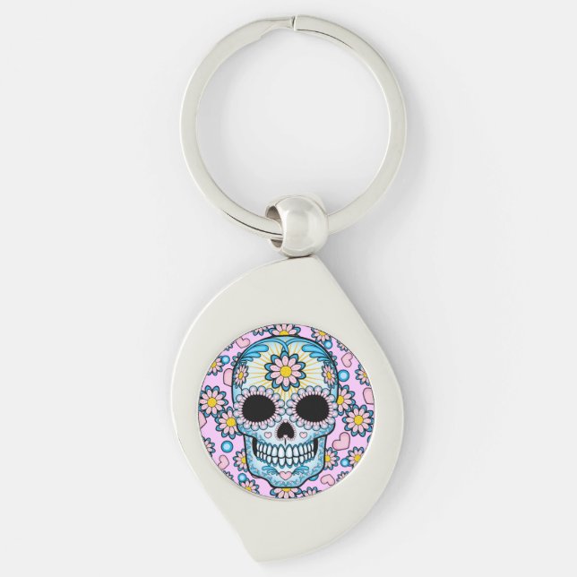 Colourful Sugar Skull Key Ring (Front)