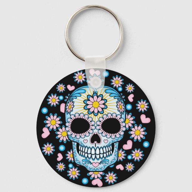 Colourful Sugar Skull Key Ring (Front)