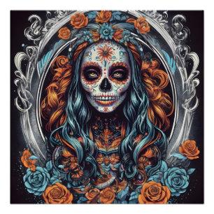 Colourful Sugar Skull no 1c Glossy Poster