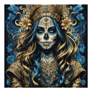 Colourful Sugar Skull no 1D Glossy Poster