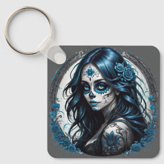 Colourful Sugar Skull no 9 Glossy Poster Key Ring