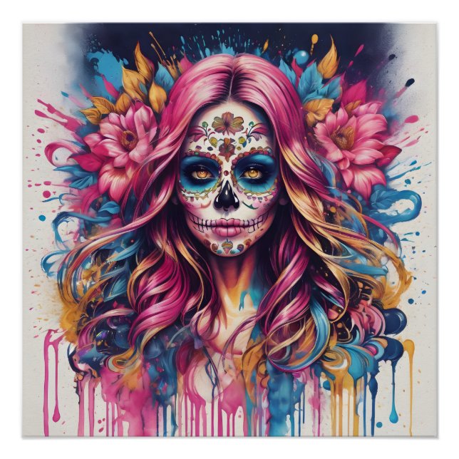 Colourful Sugar Skull no c5 Glossy Poster (Front)