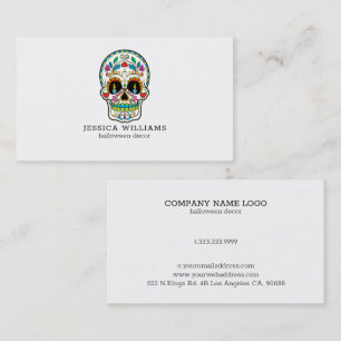 Colourful Sugar Skull on white Business Card