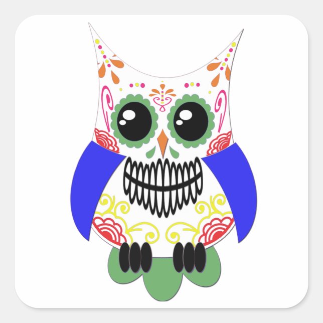Colourful Sugar Skull Owl Sticker (Front)