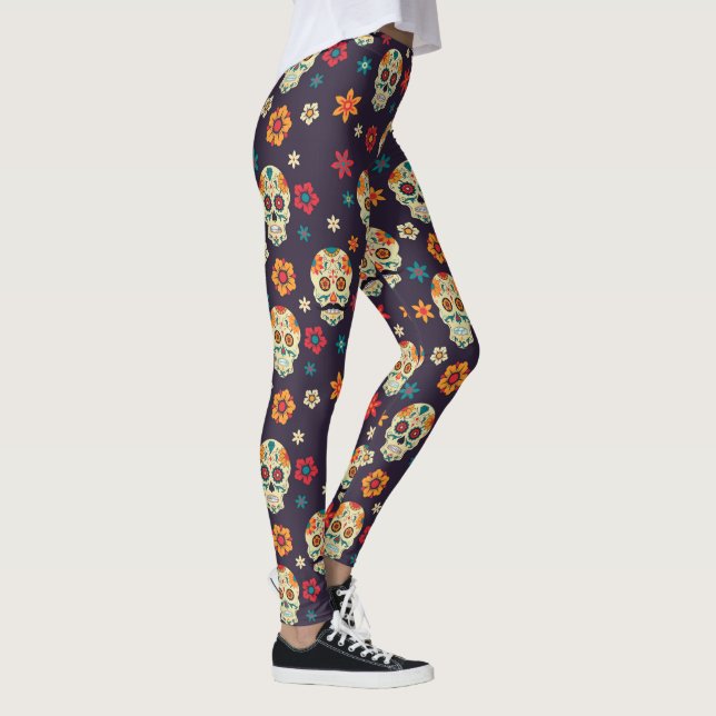 Colourful sugar skull pattern leggings (Right)
