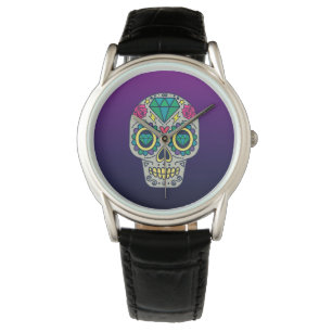Colourful Sugar Skull Purple Ombre Watch