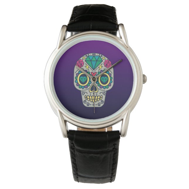 Colourful Sugar Skull Purple Ombre Watch (Front)