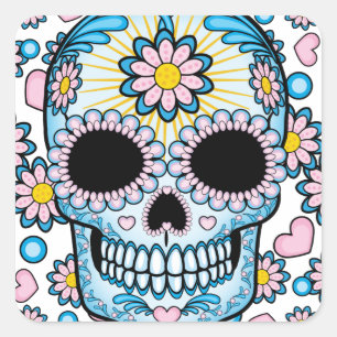Colourful Sugar Skull Square Sticker