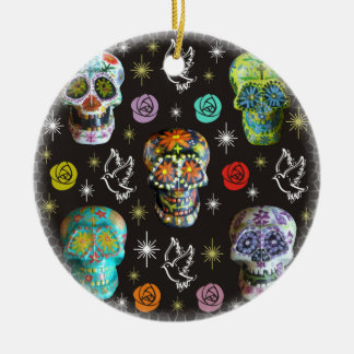 Colourful Sugar Skulls Ceramic Tree Decoration