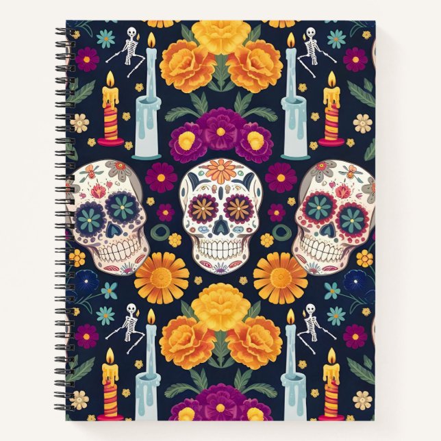 Colourful Sugar Skulls – Day of the Dead Notebook (Front)