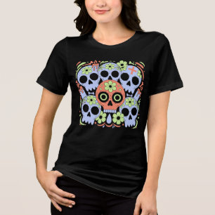 Colourful Sugar Skulls Día De Los Muertos Tri-Blend Shirt
