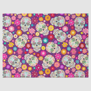 Colourful Sugar Skulls Flowers Fiesta Purple Tissue Paper