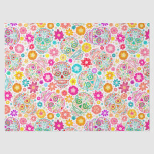 Colourful Sugar Skulls Flowers Fiesta Tissue Paper