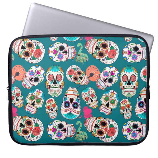 Colourful Sugar Skulls Laptop Sleeve (Front)